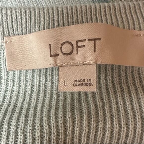 Loft Textured Split Neck Sweater 100% Cotton, Sage Green. Size Large. - Picture 6 of 7